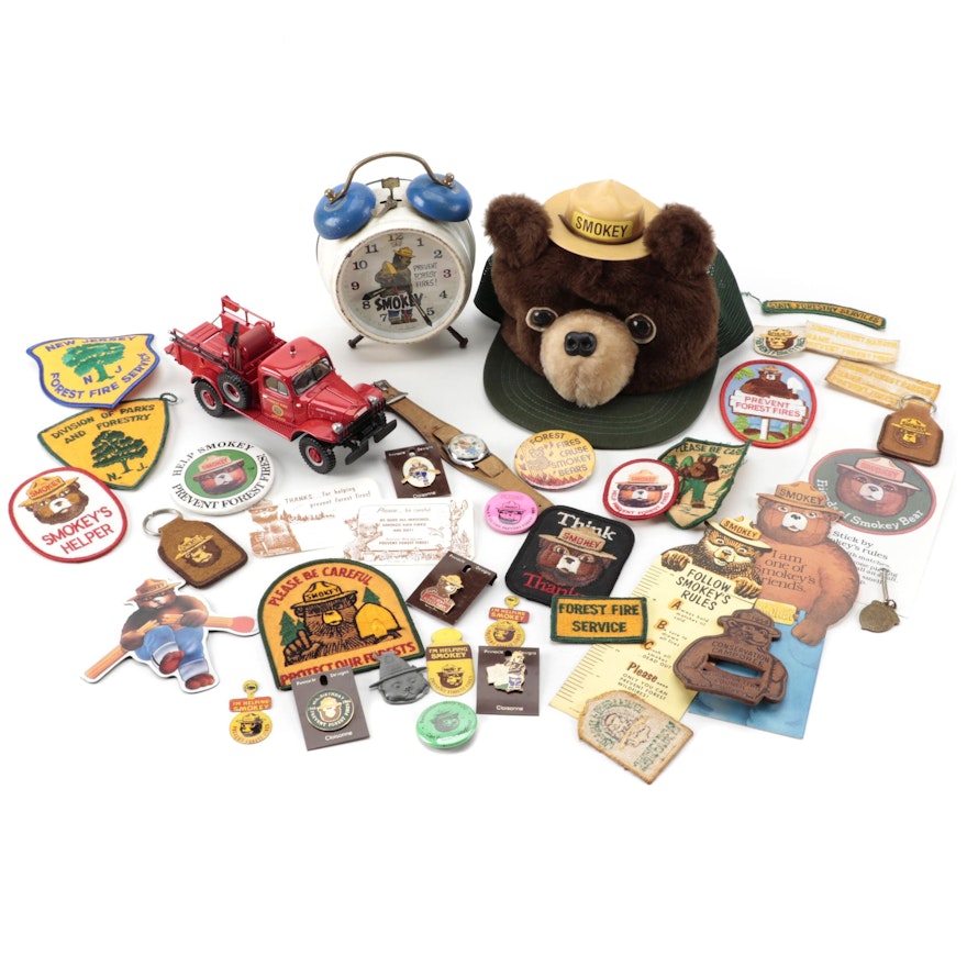 First Gear Diecast Forest Fire Truck, Smokey The Bear Clock, Hat, Memorabilia