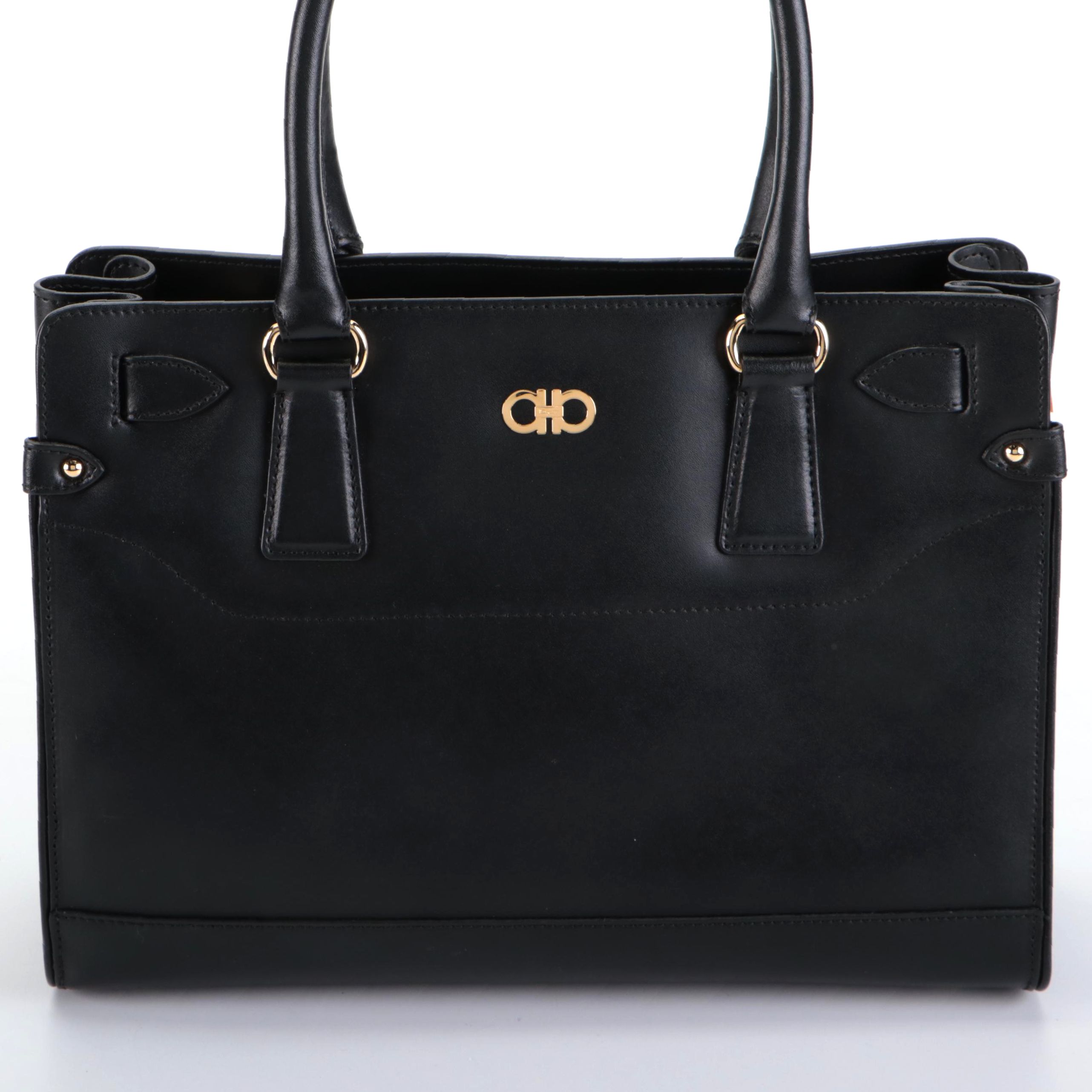 Salvatore Ferragamo Briana Small Tote in Black Smooth Leather