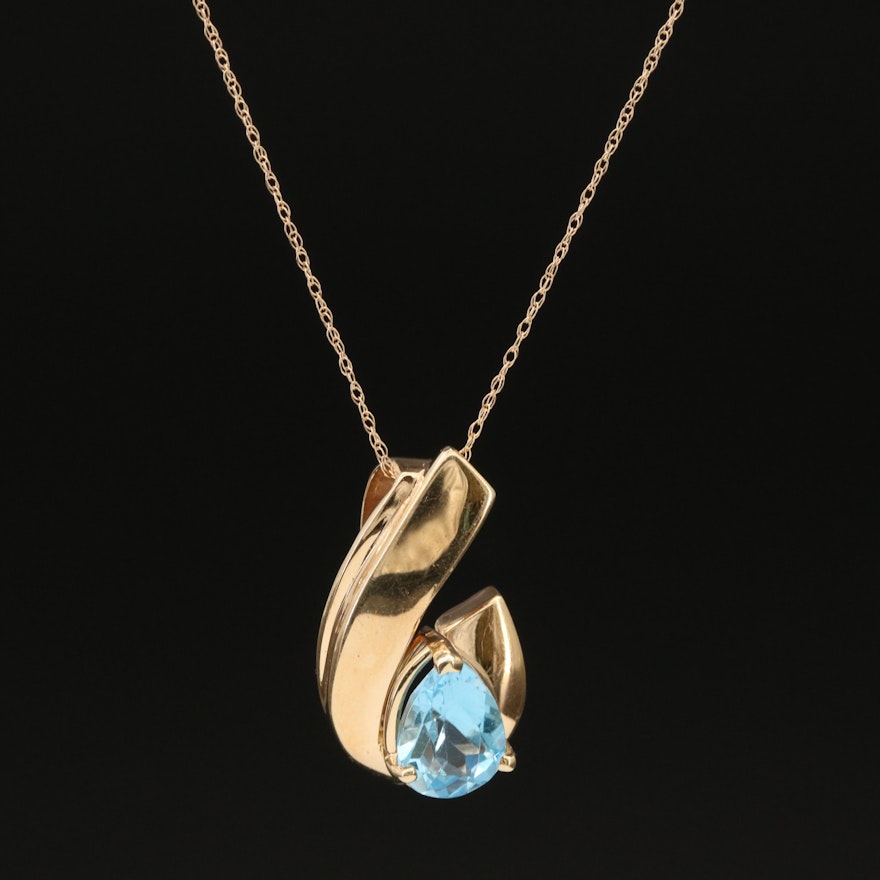 14K Swiss Blue Topaz Slide Pendant Necklace