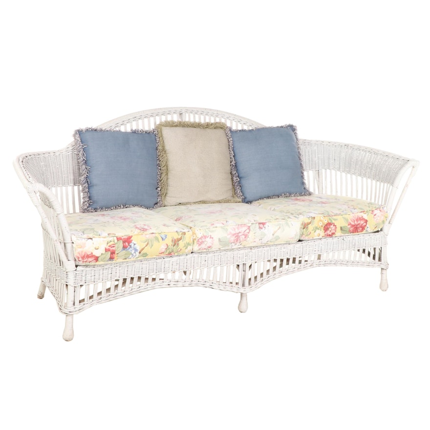 White-Painted Wicker Sofa, Early 20th Century