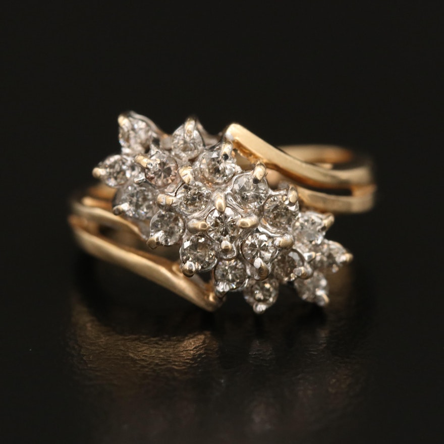 14K 0.52 CTW Diamond Cluster Bypass Ring