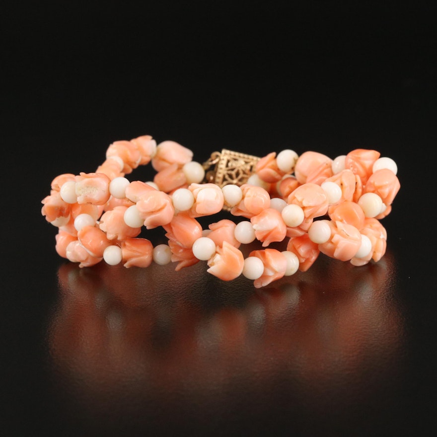 Vintage Coral Braided Bracelet with 14K Clasp