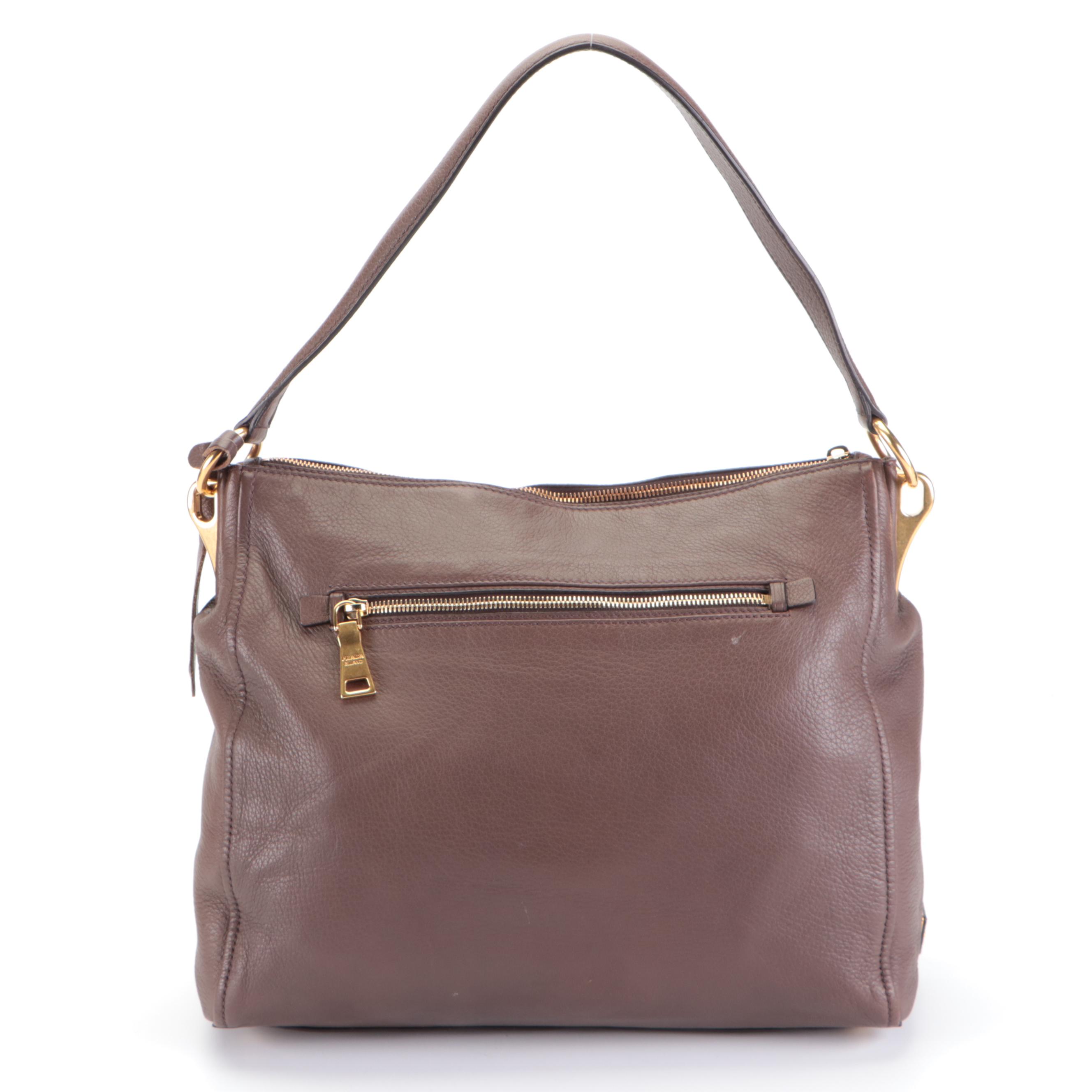 Prada Push-Lock Zip Medium Shoulder Bag in Dark Brown Deerskin Leather