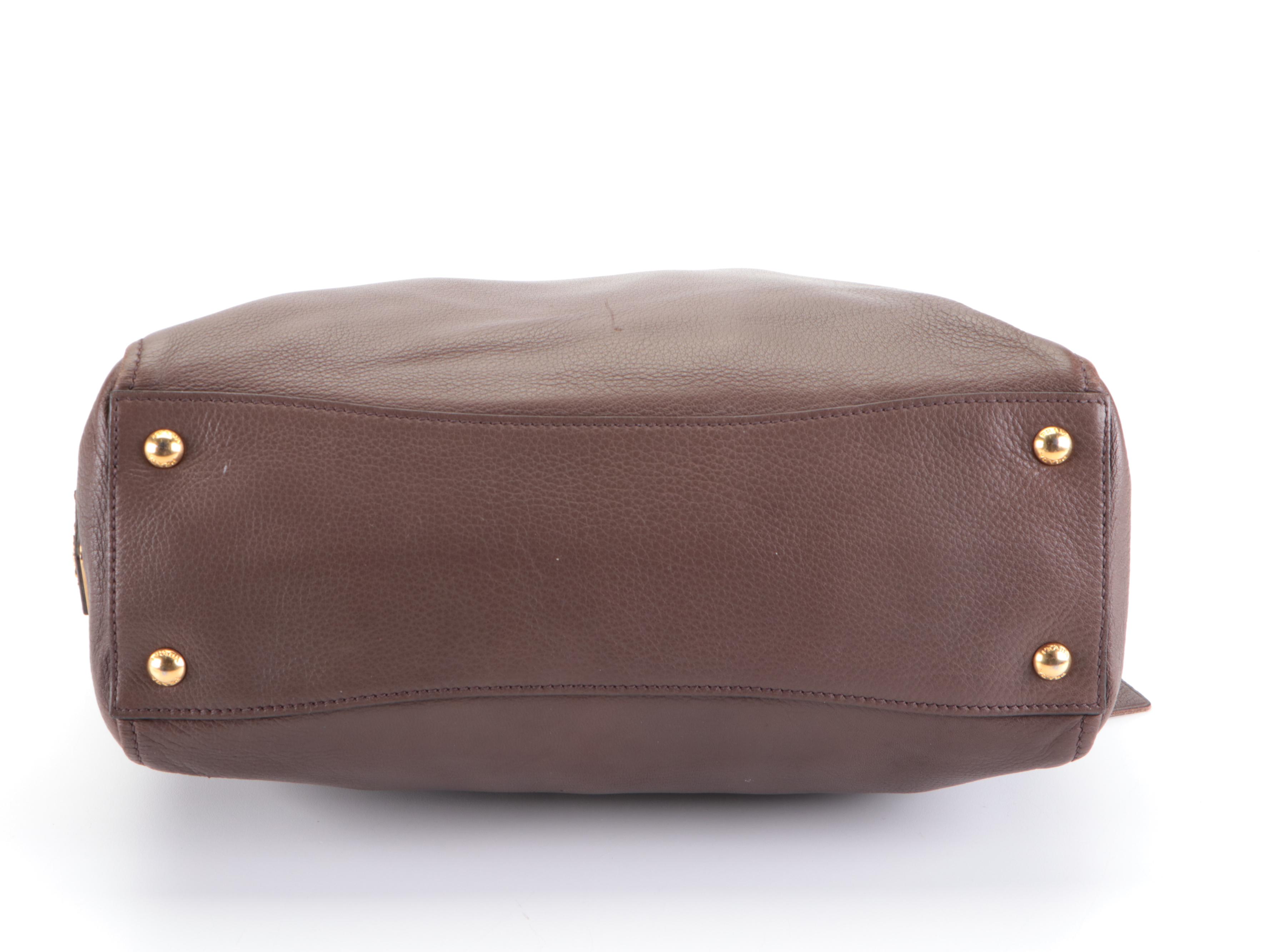 Prada Push-Lock Zip Medium Shoulder Bag in Dark Brown Deerskin Leather