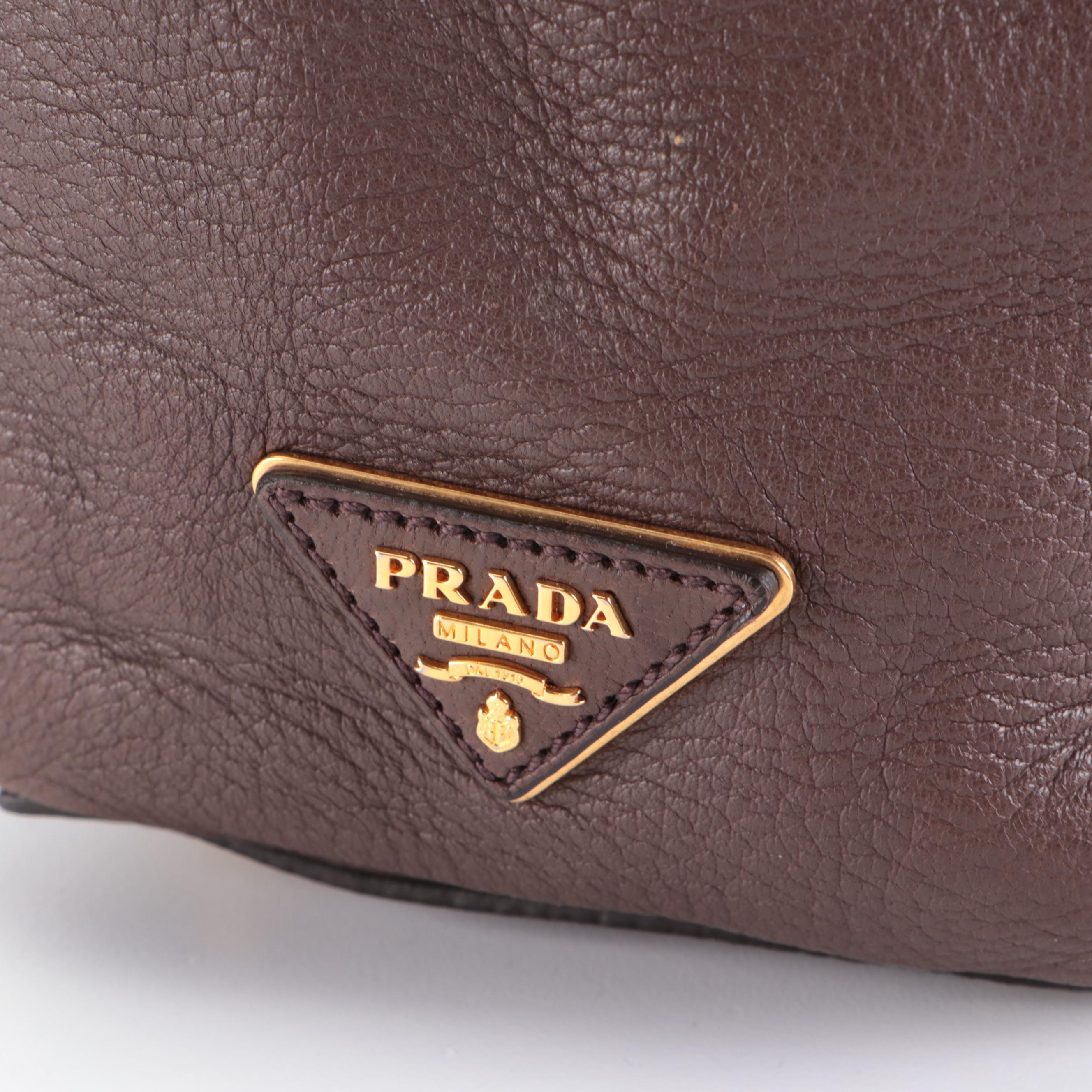 Prada Push-Lock Zip Medium Shoulder Bag in Dark Brown Deerskin Leather
