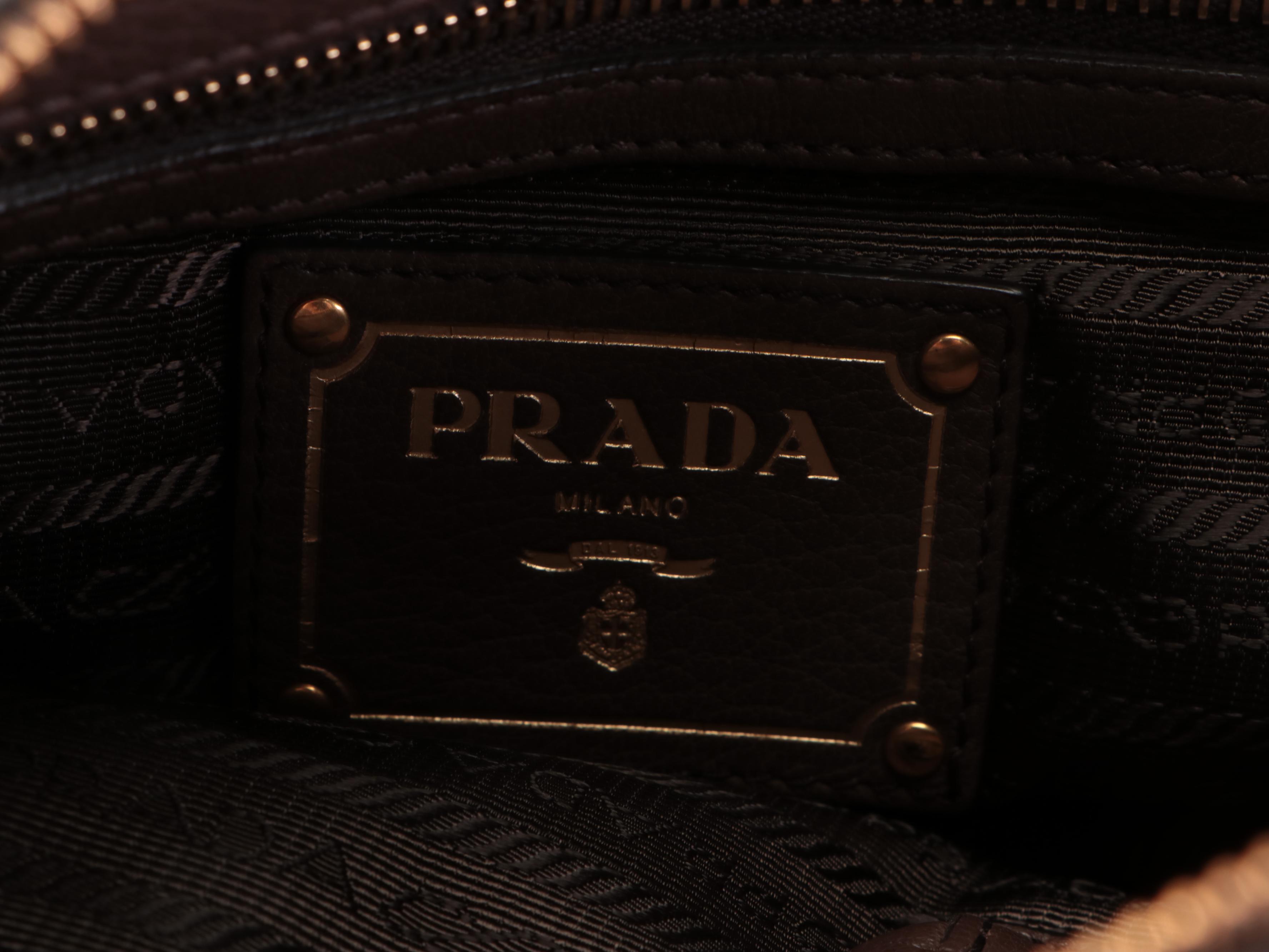 Prada Push-Lock Zip Medium Shoulder Bag in Dark Brown Deerskin Leather