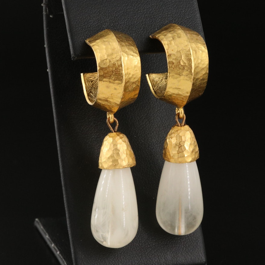 1980s Givenchy Knife-Edge Hoop Earrings with Glass Drops