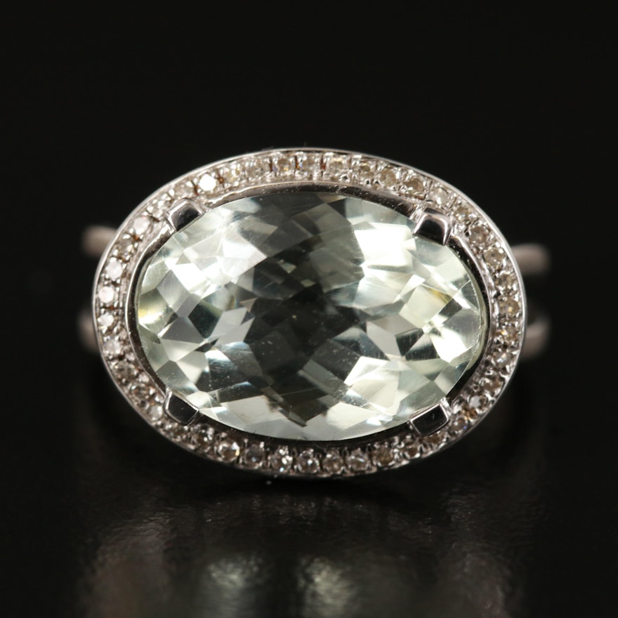 Sterling Prasiolite and Diamond East-West Ring