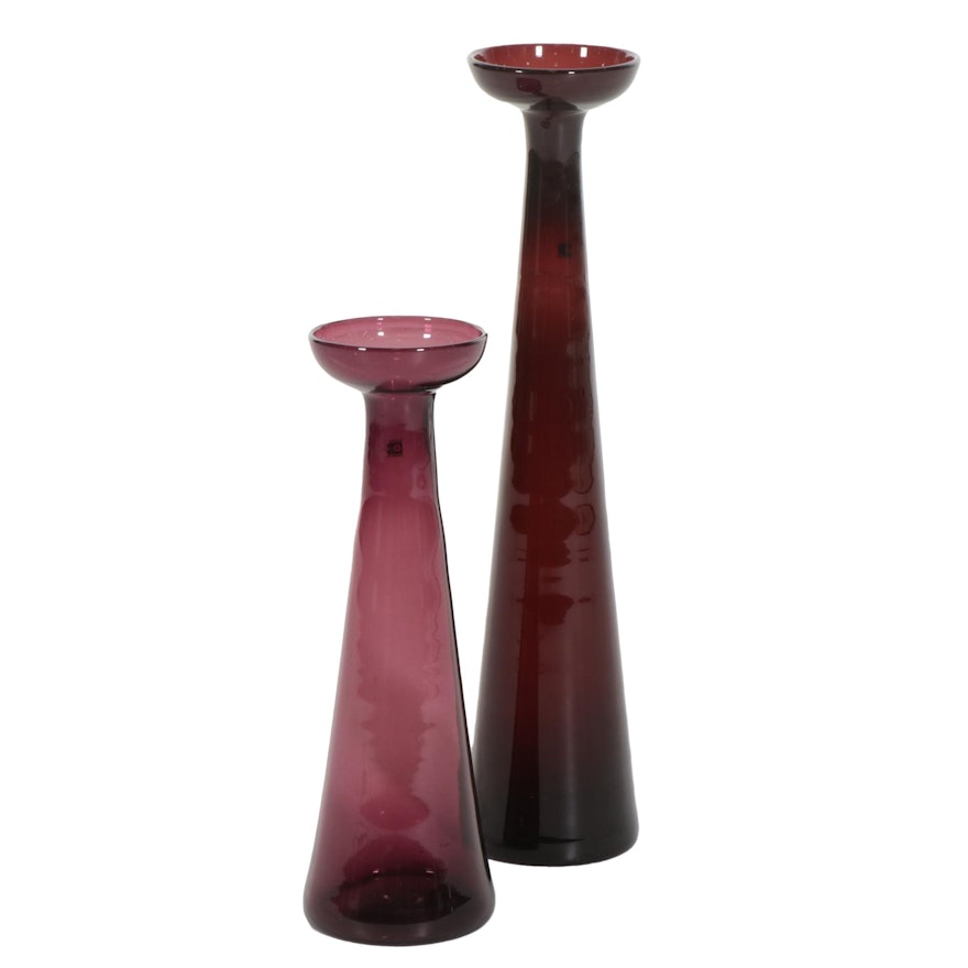 Pair of Handmade Blenko Amethyst Floor Vases