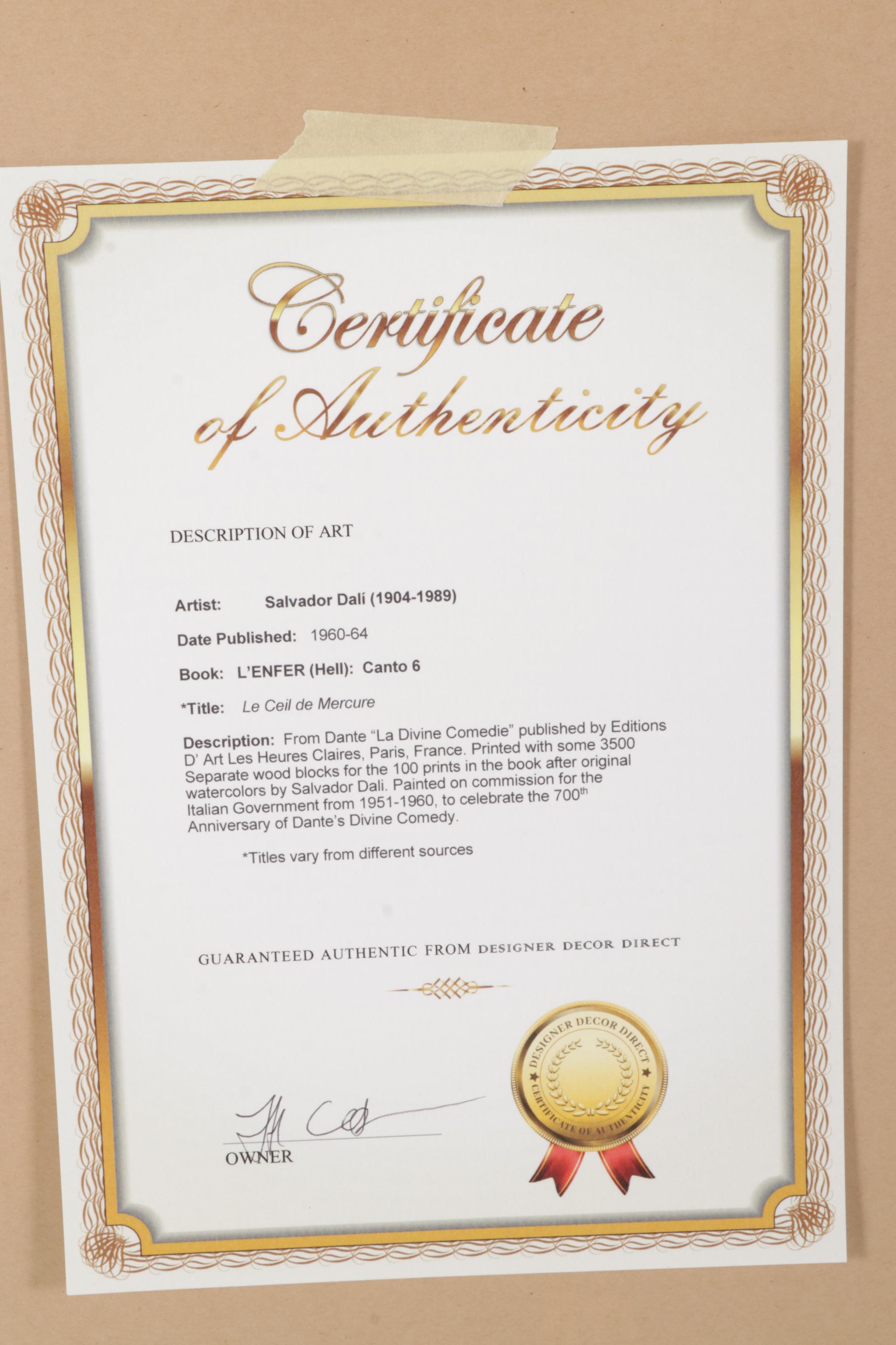 Salvador Dalí Wood Engraving "Le ciel de Mercure"