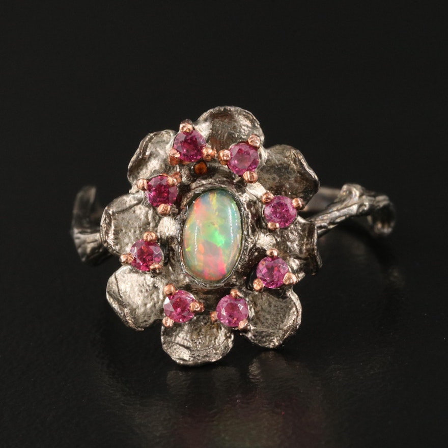 Sterling Opal and Garnet Ring