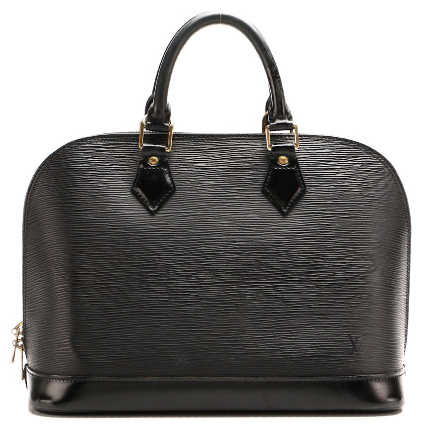 Louis Vuitton Alma PM Bag in Black Epi and Smooth Leather