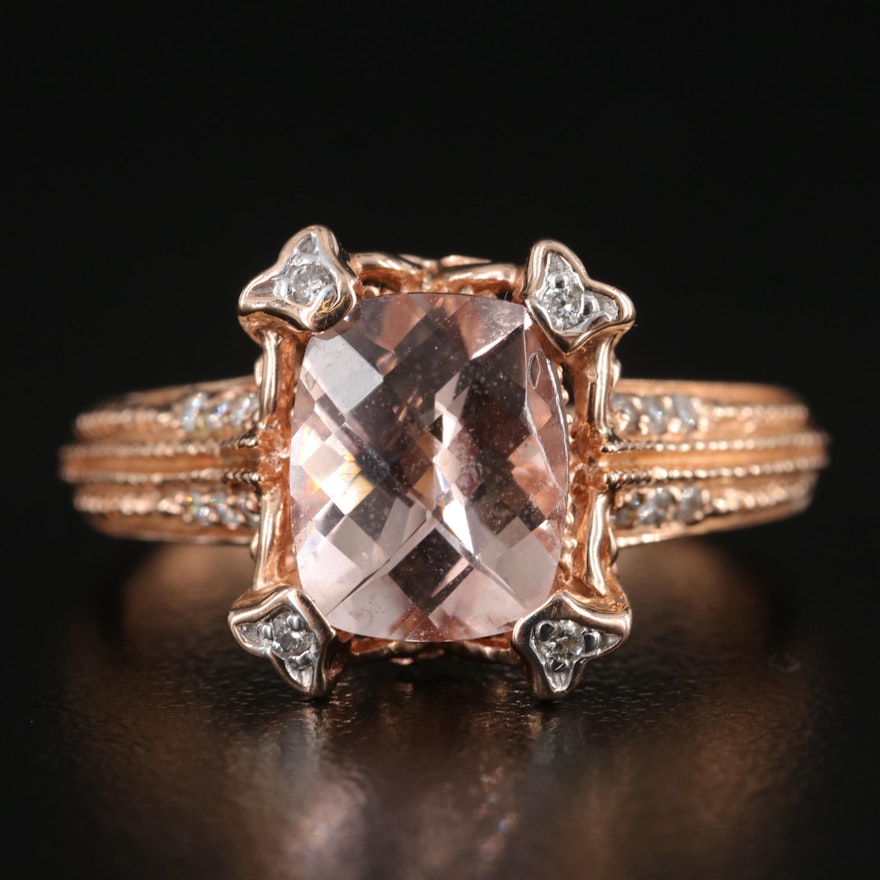 14K Rose Gold Morganite and Diamond Ring