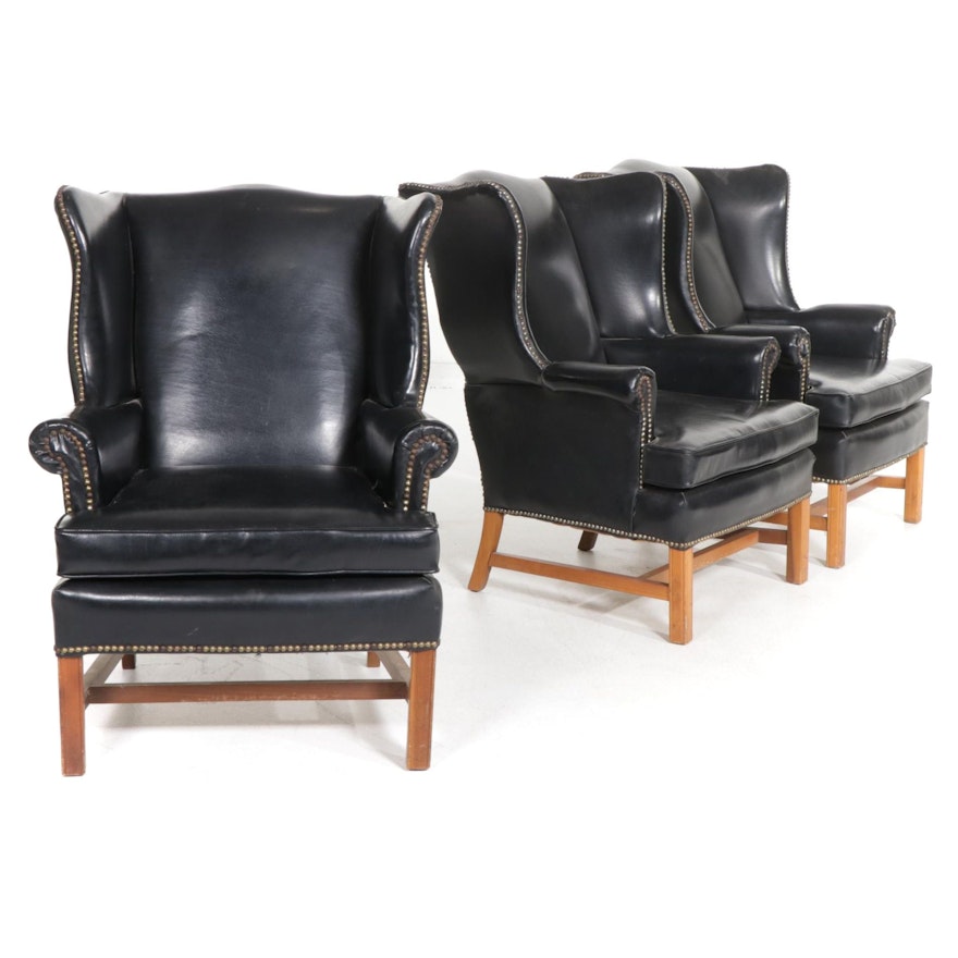 Three Faux Leather Wingback Armchairs, Late 20th Century