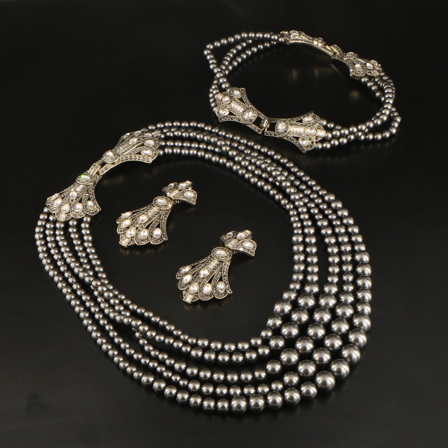 Heidi Daus "Age of Elegance" Faux Pearl and Crystal Jewelry Set with Box
