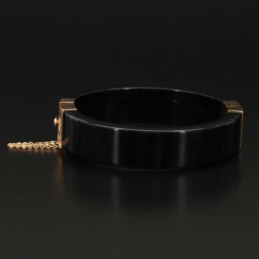 Victorian 14K Black Onyx Mourning Hinged Bracelet