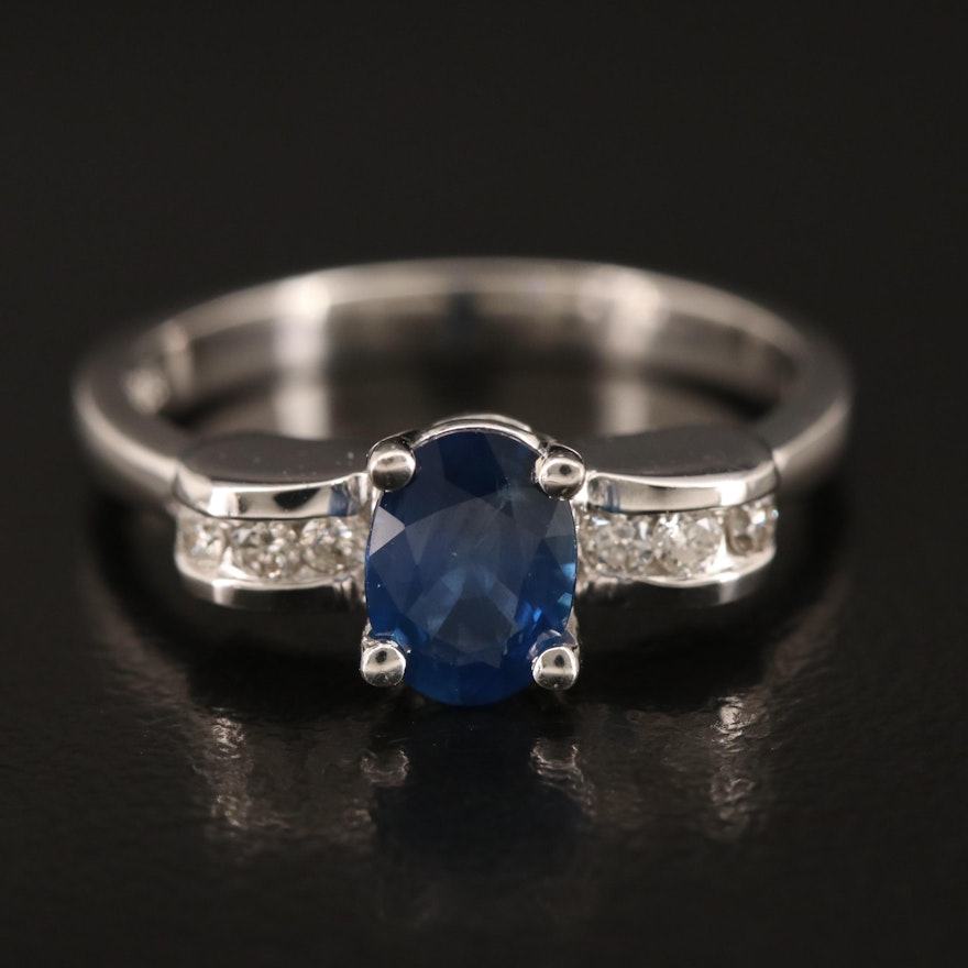 Platinum Sapphire Ring with Diamond Accented Shoulders