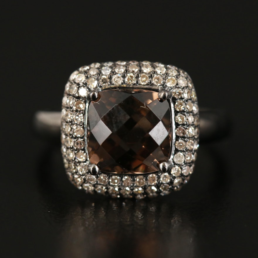 Sterling Smoky Quartz and Diamond Ring