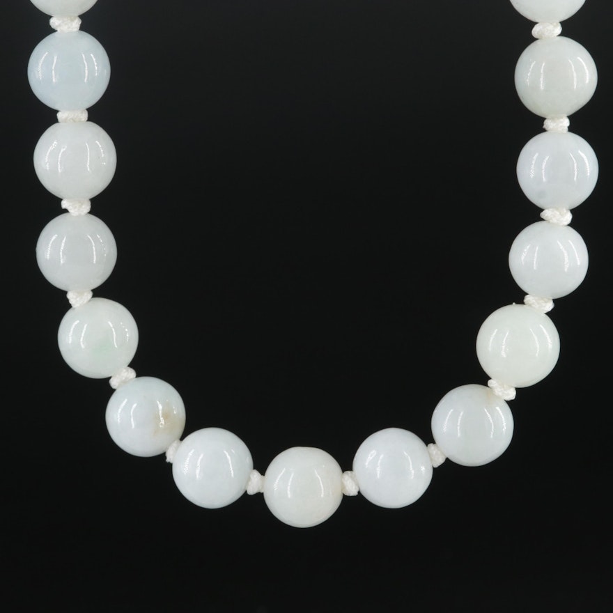 Jadeite Beaded Necklace with Sterling Clasp