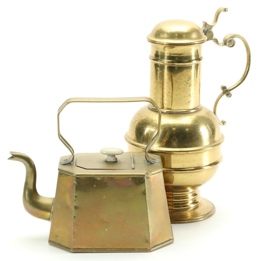 Brass Footed Tankard and Teapot, 20th Century