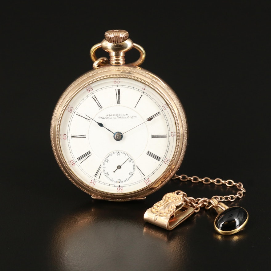 1906 American Waltham Pocket Watch with Gold Filled and Onyx Fob