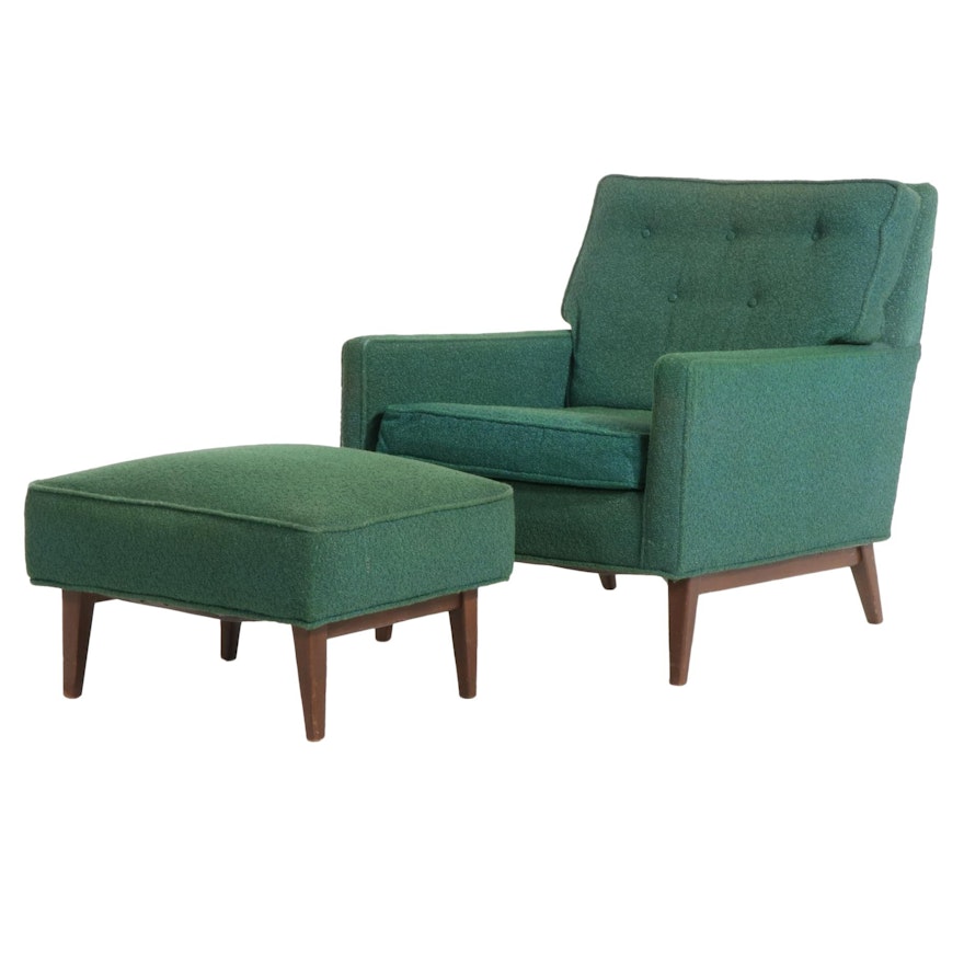 Mid Century Modern Upholstered Lounge Chair and Ottoman