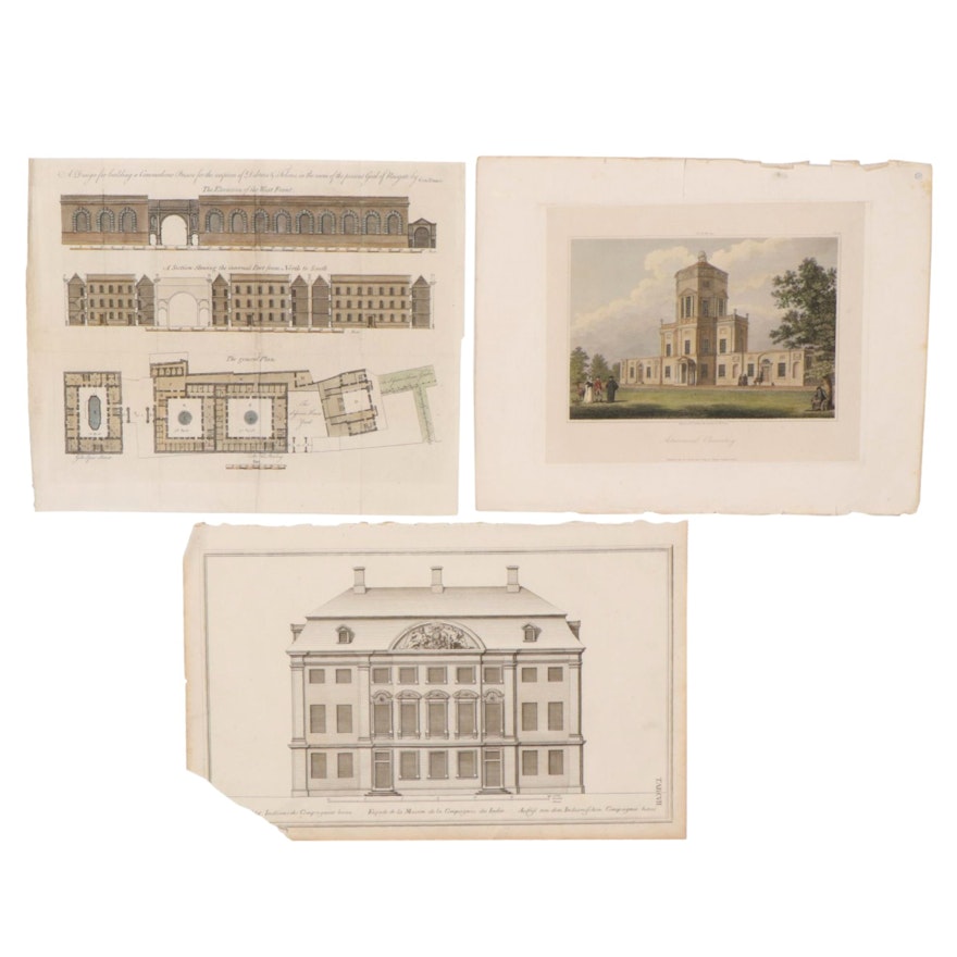 Hand-Colored Architectural Engravings and Etchings