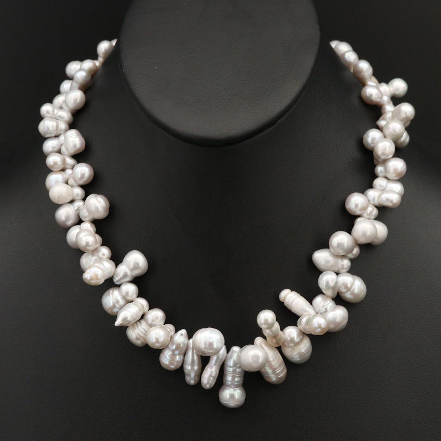Pearl Fringe Necklace with Sterling Clasp