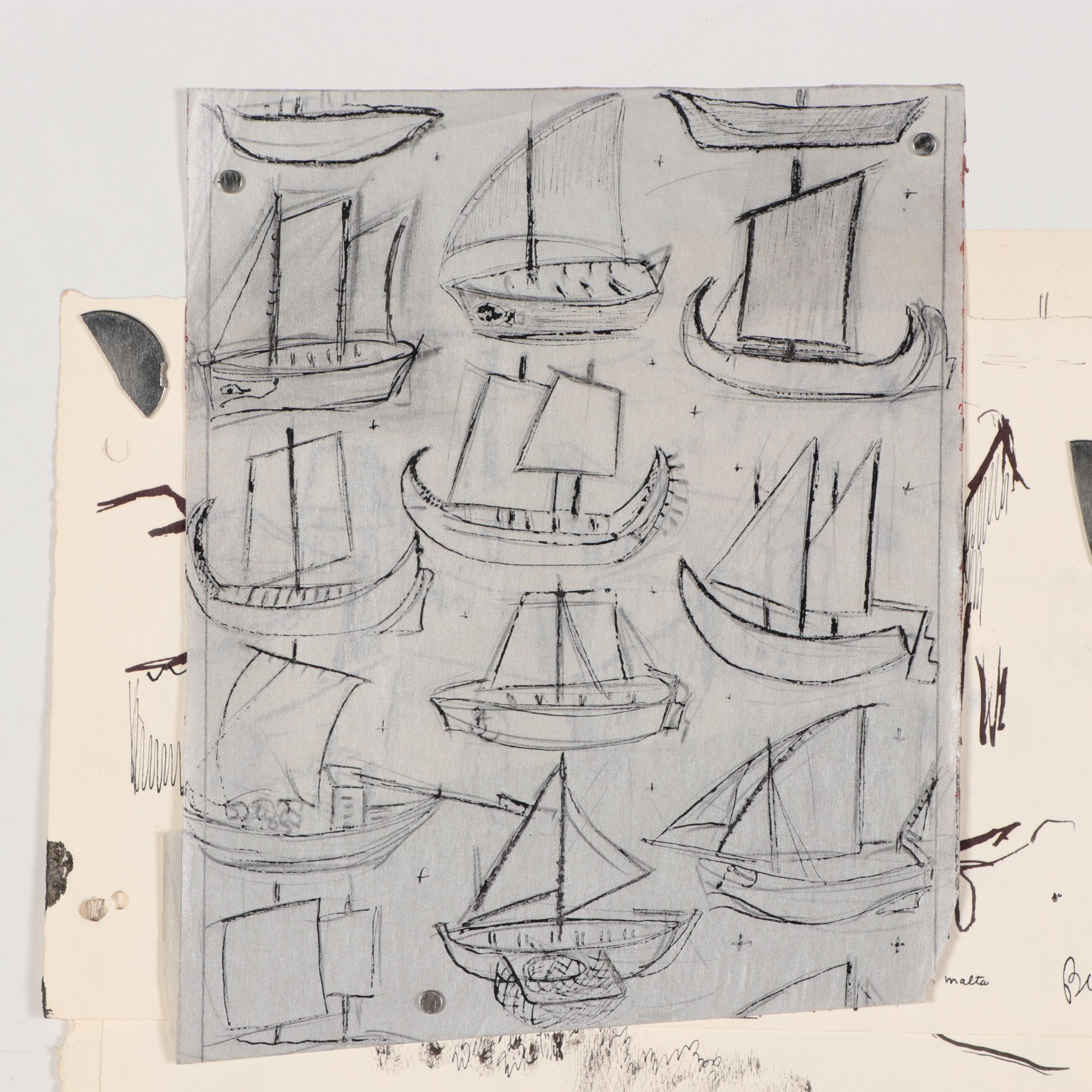 Helen Malta Ink Drawings of Townscapes and Figures