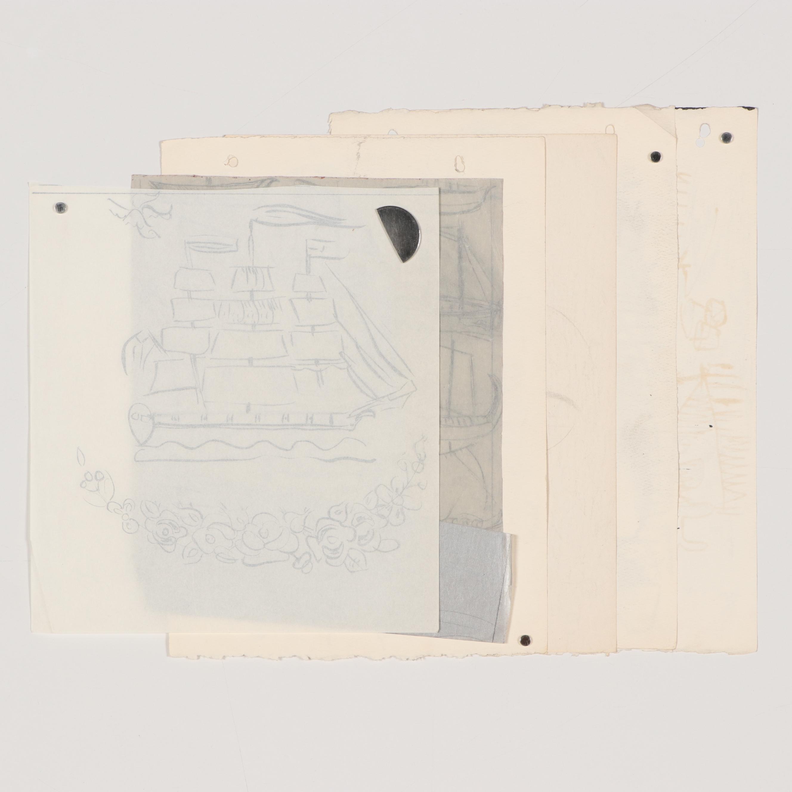 Helen Malta Ink Drawings of Townscapes and Figures