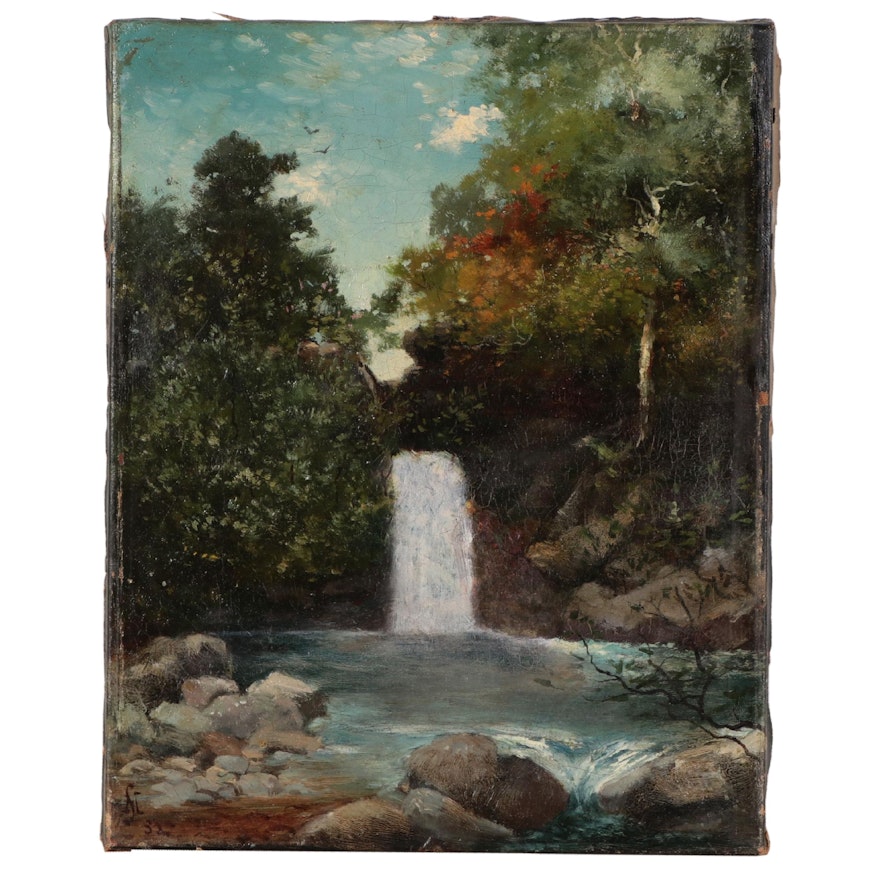 Waterfall Landscape Oil Painting "An Anxious Moment"