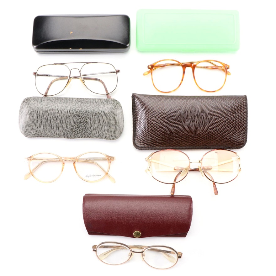 Prescription Eyeglasses and Anglo American Frames with Cases