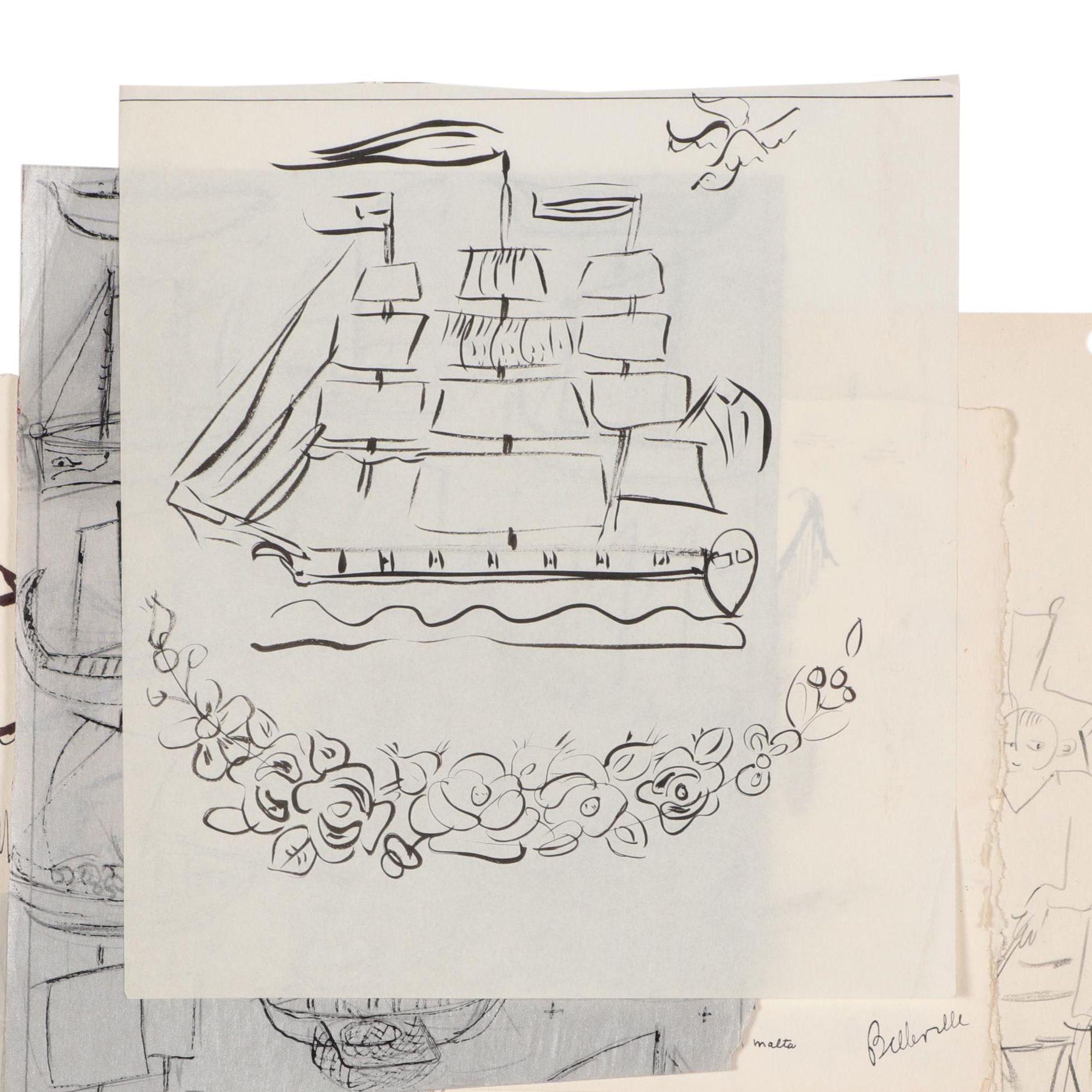 Helen Malta Ink Drawings of Townscapes and Figures