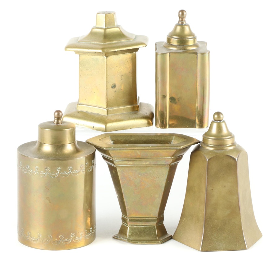 English Brass Tea Caddies and Vase, Late 19th/ Early 20th Century