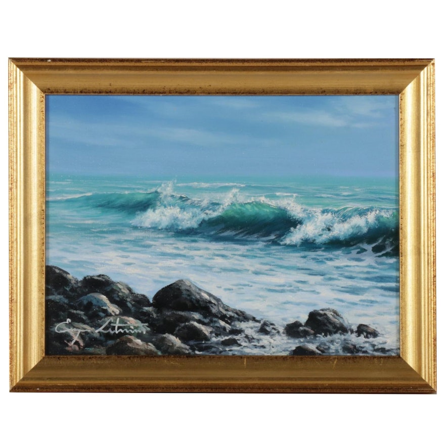 Jevgenijus Litvinas Seascape Oil Painting "Coastal Rocks," 2021