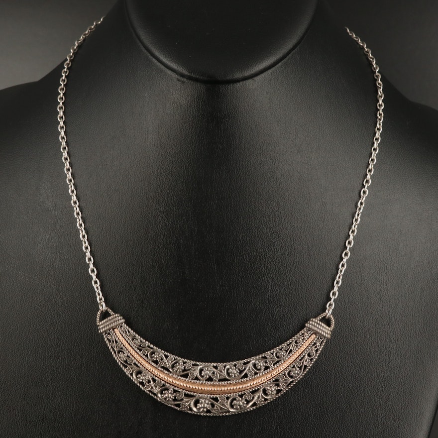 Sterling Scrollwork Stationary Necklace