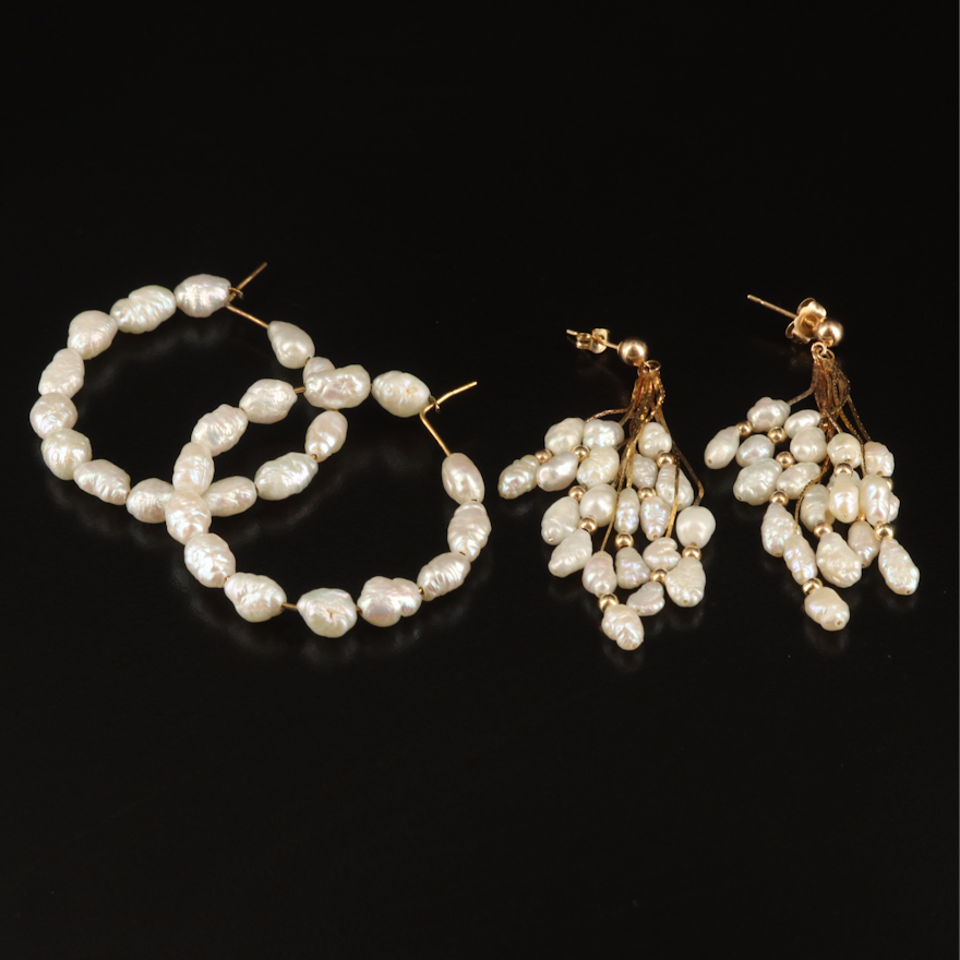 14K  Pearl Fringe Earrings with Pearl Hoop Earrings