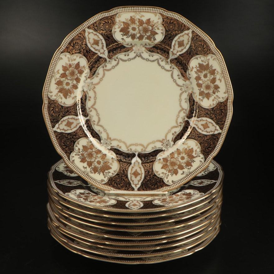 NSP China Hand-Painted Gilt Porcelain Dinner Plates