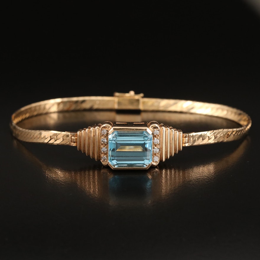 14K 7.42 CT Swiss Blue Topaz and Diamond Bracelet