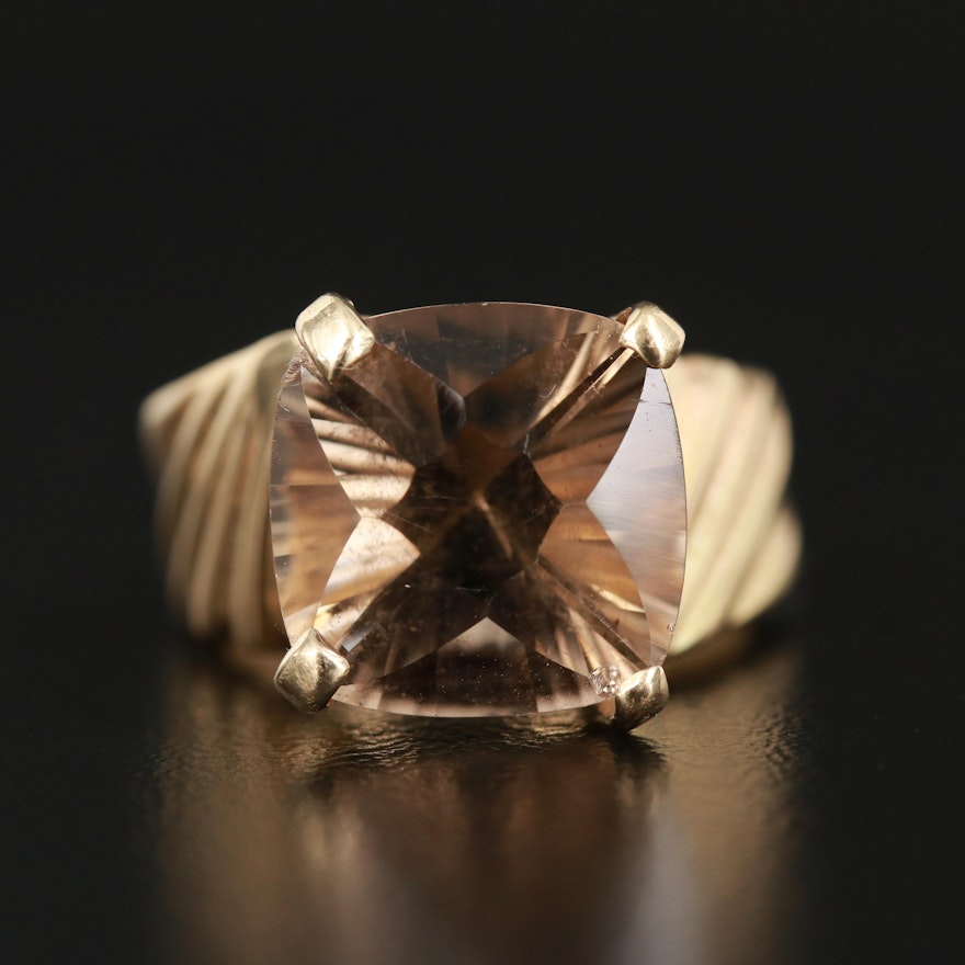 14K Smoky Quartz Ring with Fluted Shoulders