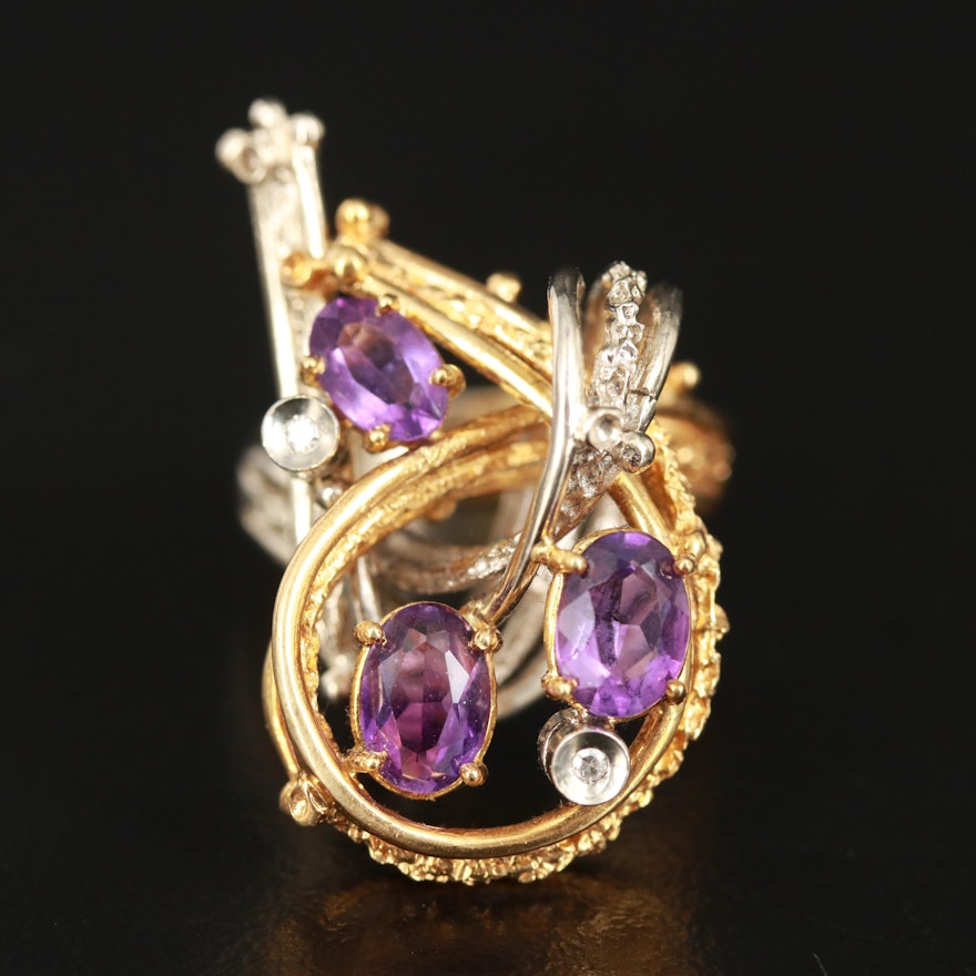 18K Two-Tone Gold Amethyst and Diamond Ring