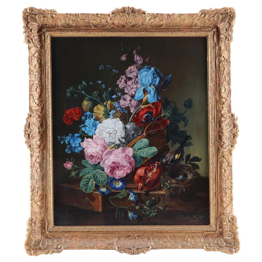 Jan Van Doust Dutch Floral Still Life Oil Painting