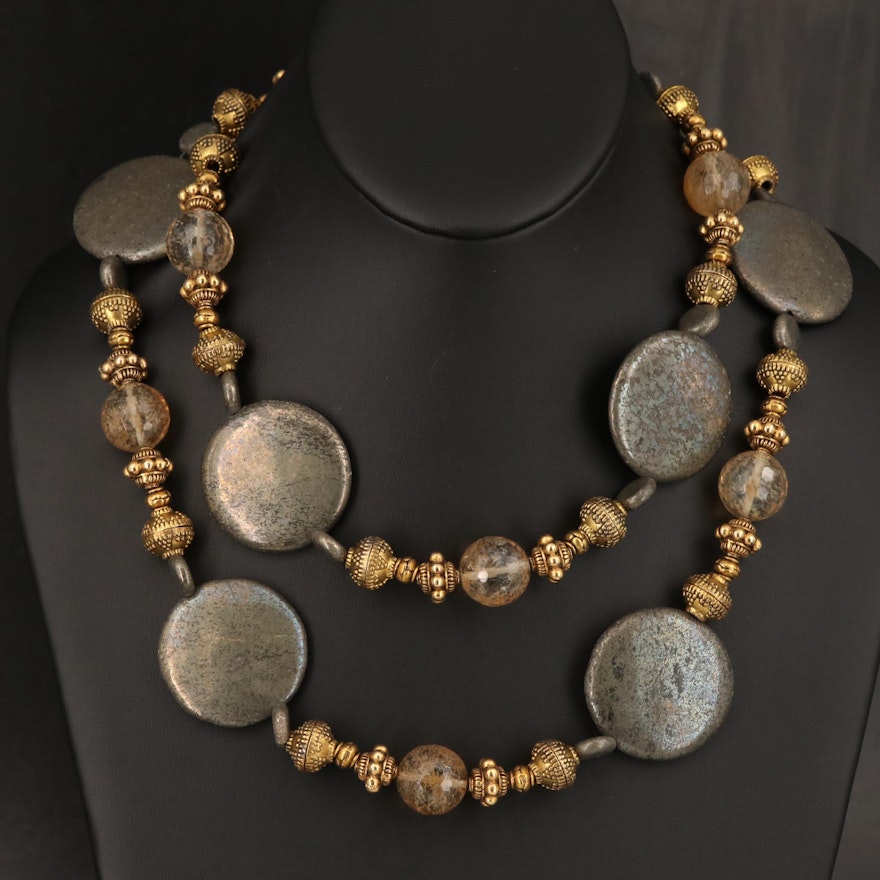 Pyrite, Glass and Granulated Bead Necklace