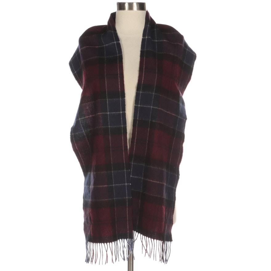 Barbour Winter Tartan Wool and Cashmere Fringed Scarf