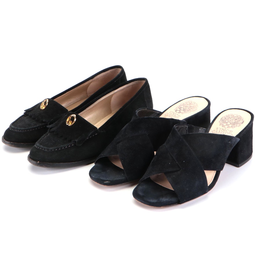 St. John Kiltie Loafers and Vince Camuto Sandals in Black Suede with Boxes