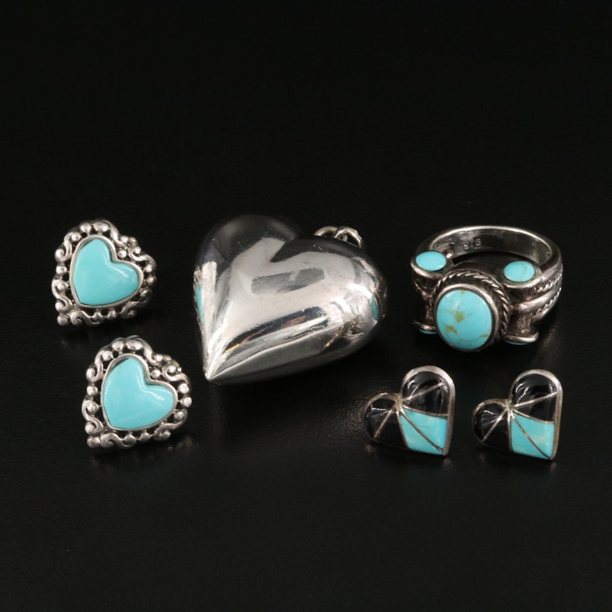 Sterling Ring Including Turquoise, Faux Turquoise and Hearts