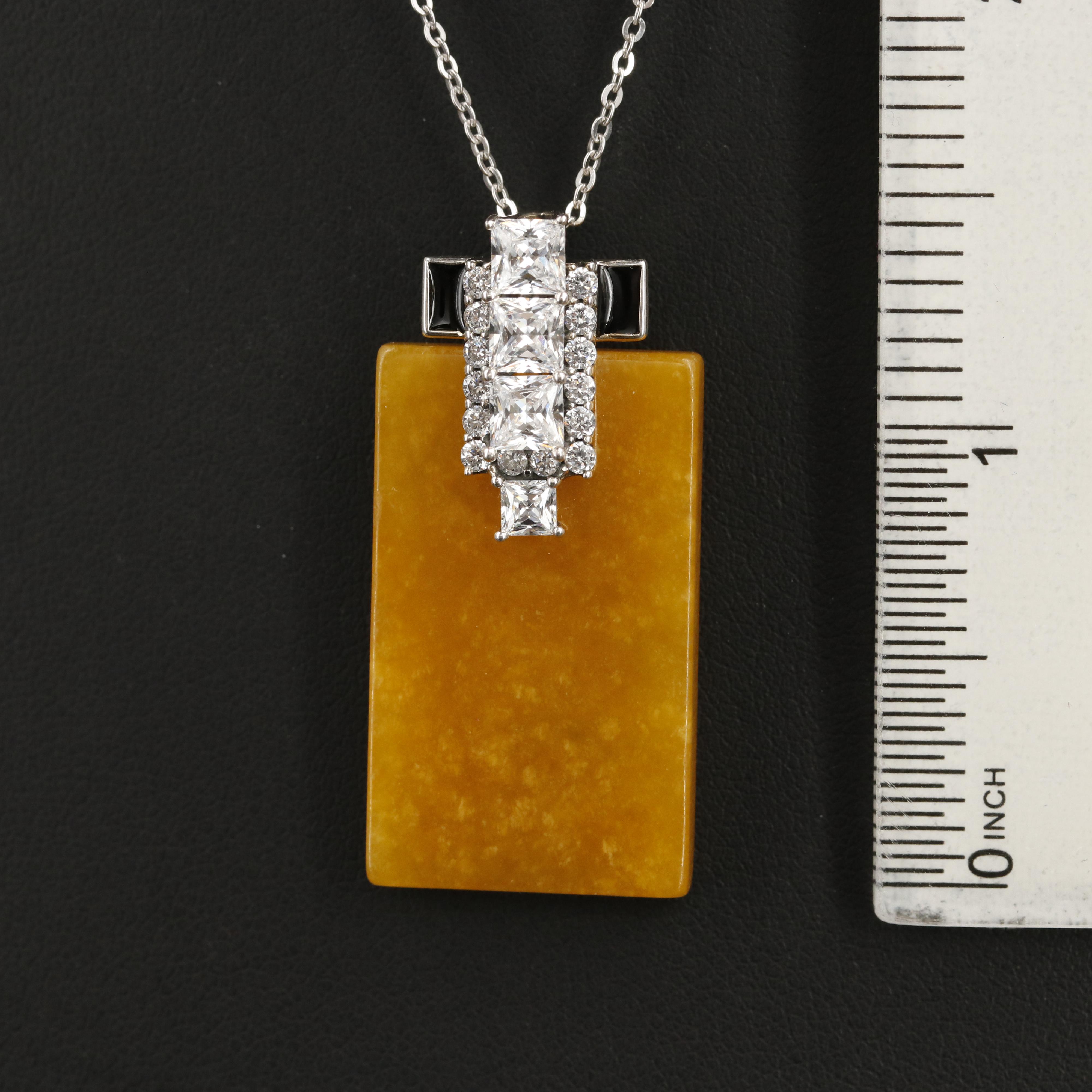 Sterling Jadeite and Cubic Zirconia Pendant Necklace