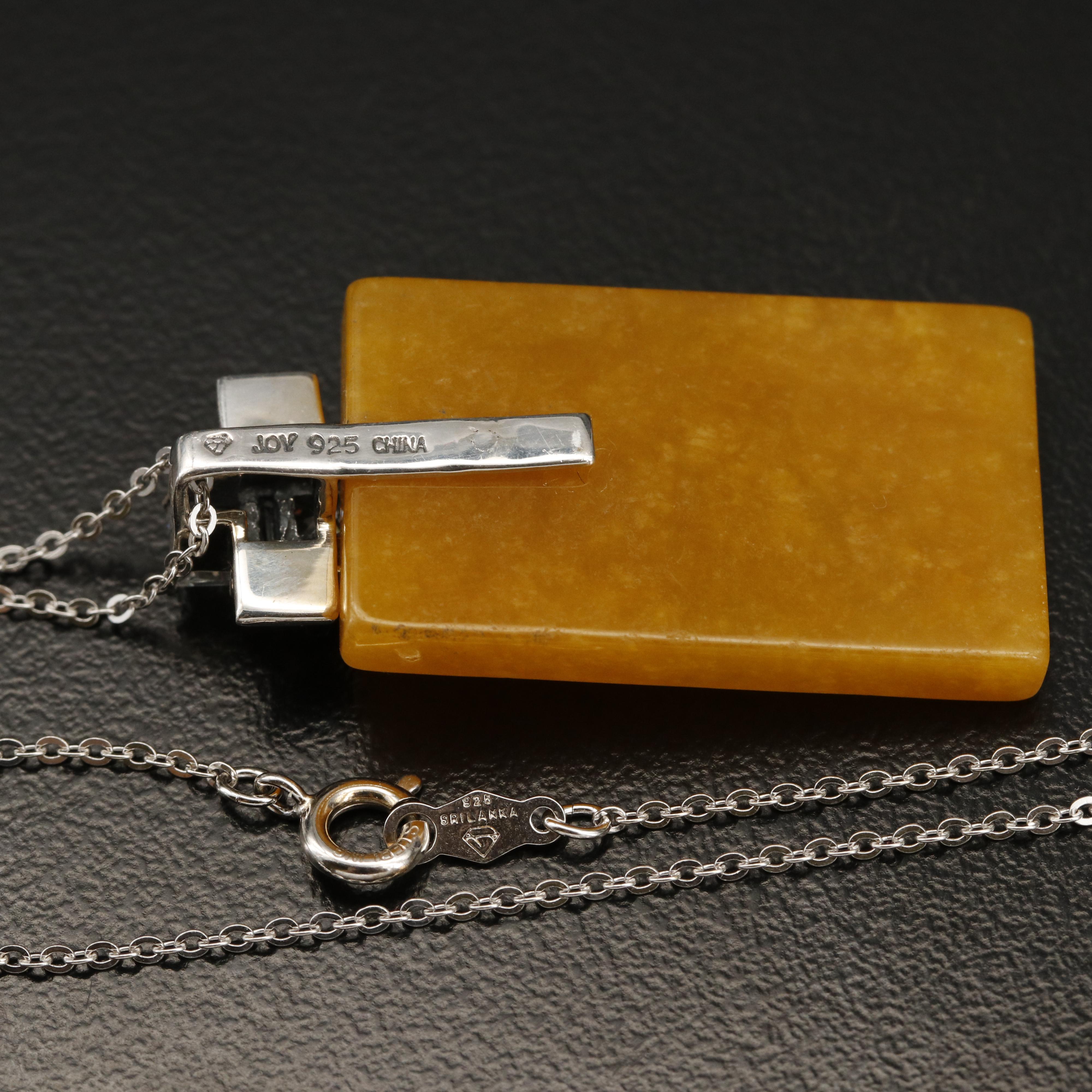 Sterling Jadeite and Cubic Zirconia Pendant Necklace