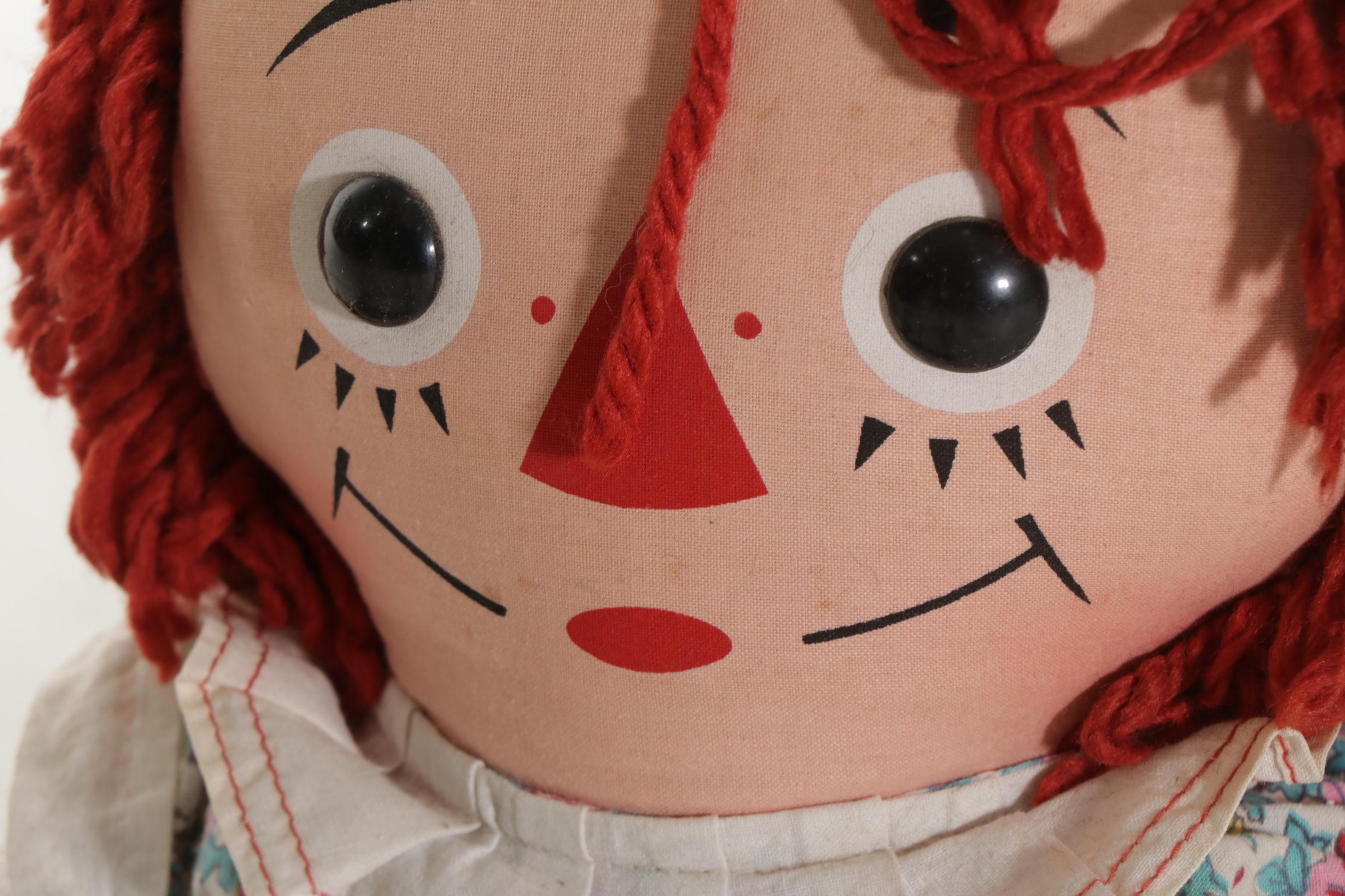 American Primitive Painted Wooden Doll's Rocking Horse Chair, Raggedy Ann Doll