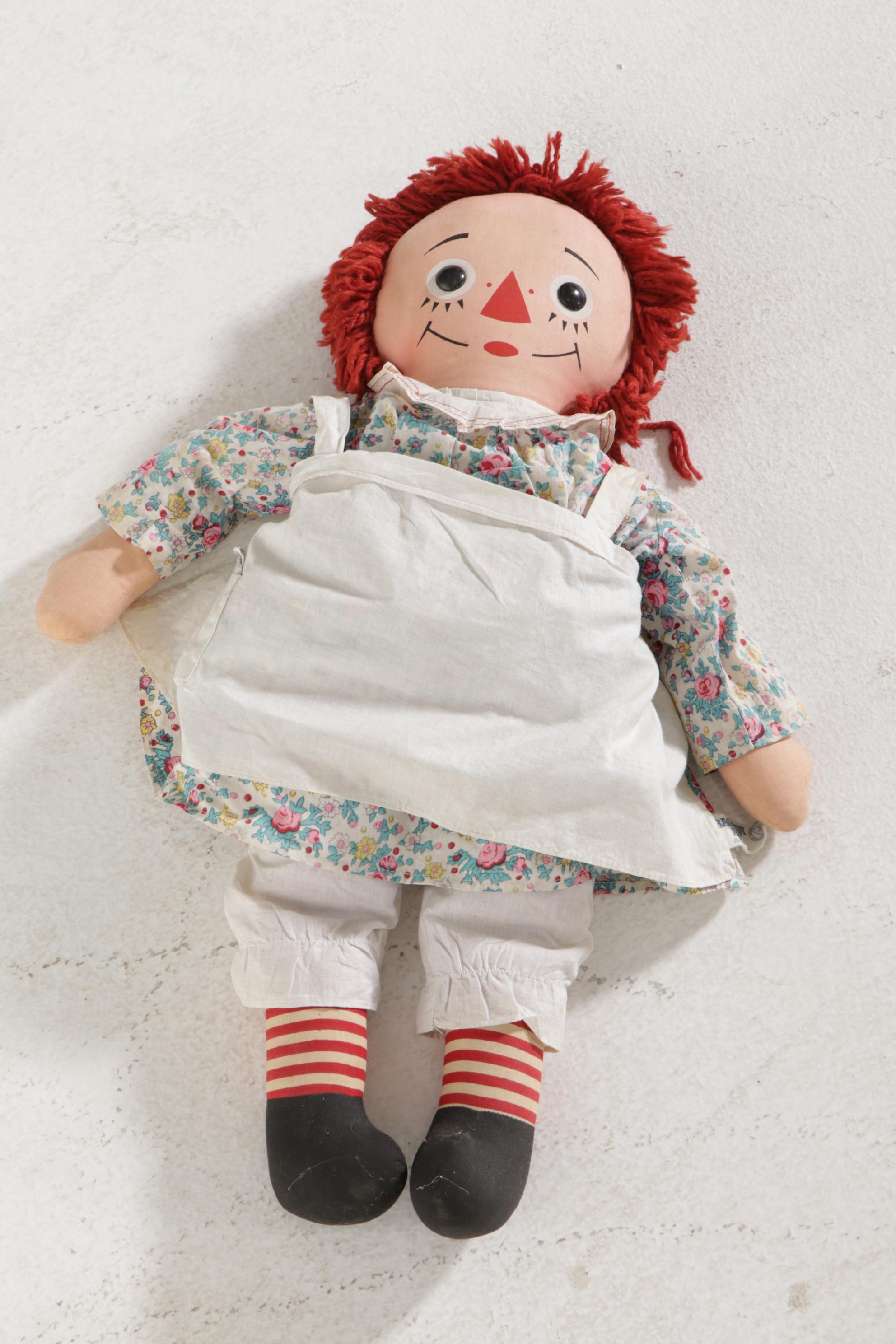 American Primitive Painted Wooden Doll's Rocking Horse Chair, Raggedy Ann Doll